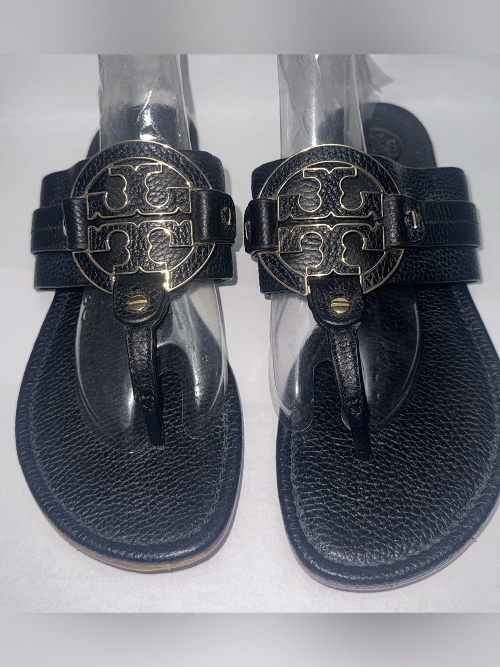 TORY BURCH WOMENS SANDALS LEATHER COLOR BLACK GOLD LOGO MEDALLION